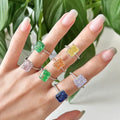 Jachon S925 18K Gold Plated Rectangle Rings for Women Colorful 8A Zircon Jewelry Ring for Birthday Valentine's Day Gift