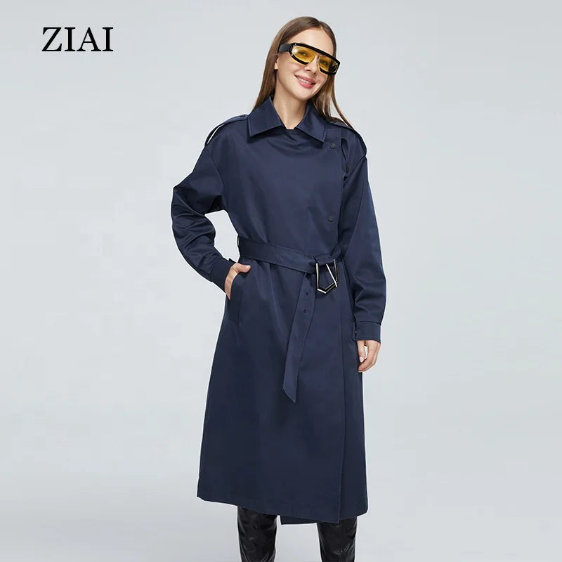New Woman Spring Jacket Ladies Trench Coat in Blue Color Custom Trench Coat With Belt