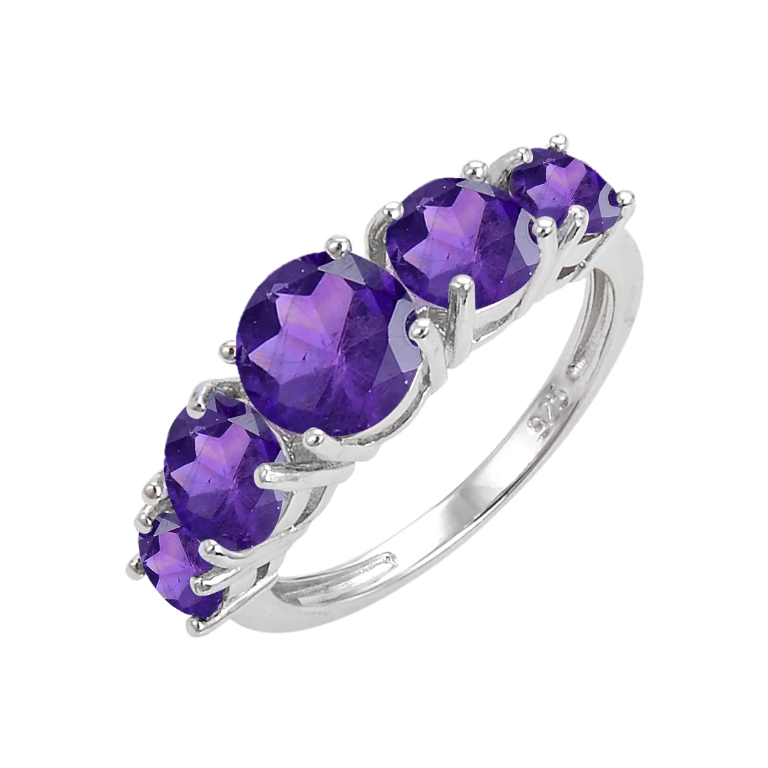 Abiding Classical Simple Ring Trend Natural Amethyst Gemstone 925 Sterling Silver Jewelry Band Ring for Women Wedding