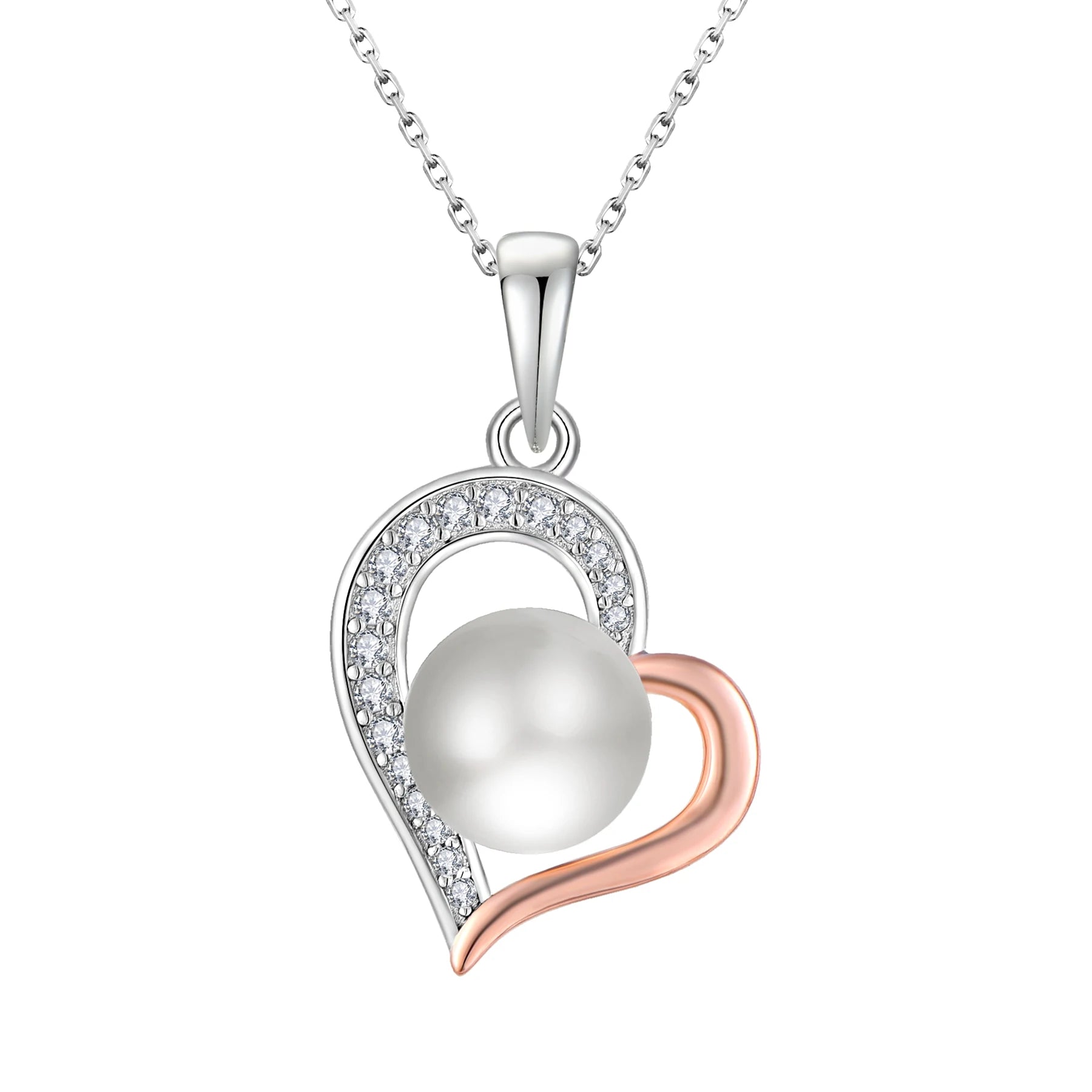 QINGXIN CUSTOM OEM Trendy ZIRCON Stone Fine Jewelry 925 Sterling Silver Women Heart Freshwater Pearl Necklaces