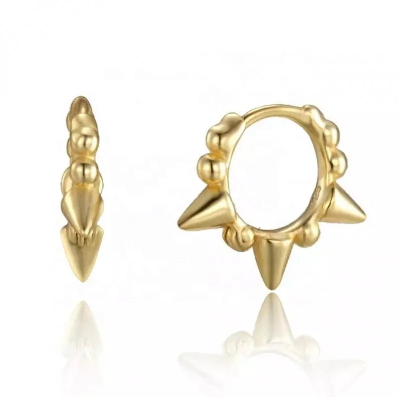 LOZRUNVE China Jewelry Factory 925 Sterling Silver 14k Gold Dainty Spike Huggie Hoop Earring
