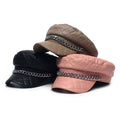 Winter Vintage Women Berets PU Leather Beret Cap With Chain Girls  Hats Newsboy Caps Outdoor