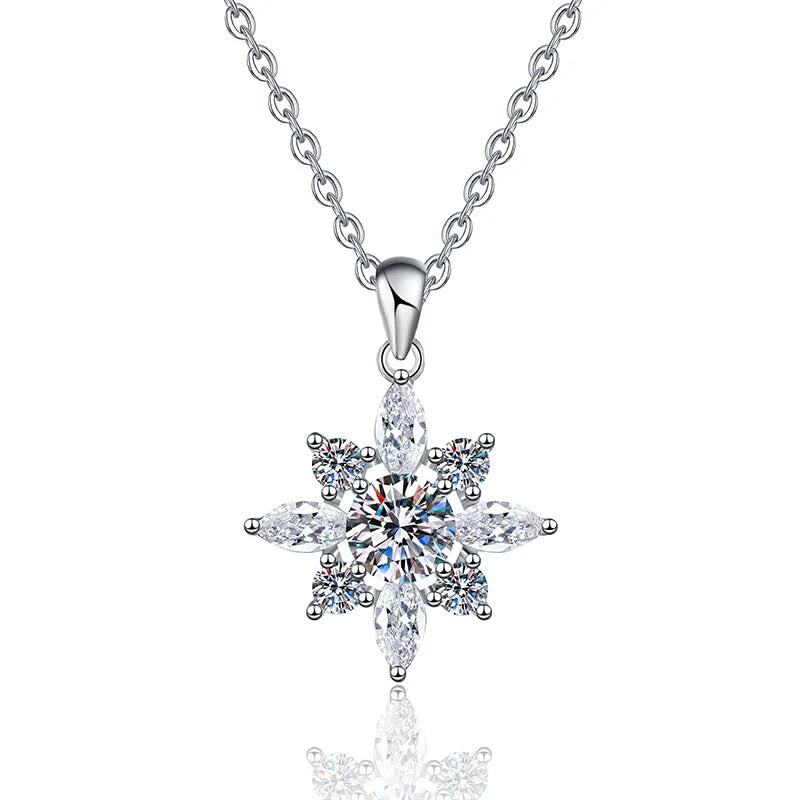 New Arrival High Quality Snowflakes Pendant 1Carat Moissanite Necklace 925 Sterling Silver Moissanite Necklace for Women