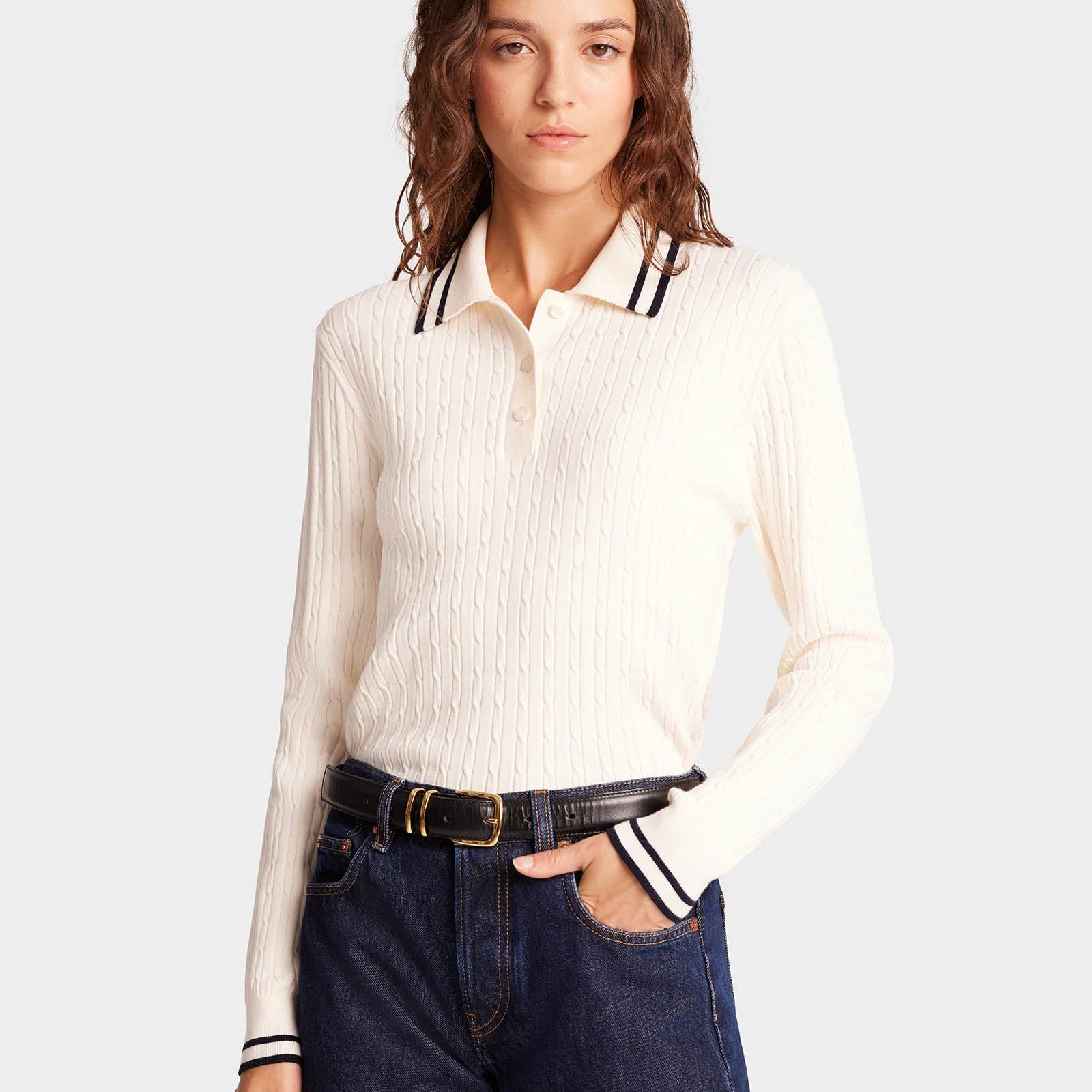 Custom Design logo Knit Pullover Top Jumper Knitwear Knitted Long Sleeve Cableknit  Polo Neck Sweaters for Women