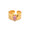 Stocks Selling Romantic Pink Zircon Stones Rings for Lady PVD Gold Plated Stainless Steel Rings Open Size Wedding Ring Jewelry