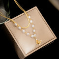 Hot Sales 18K Gold Plated Stainless Steel Pearl  Necklace Earrings Bracelet Set Butterfly Letter M K  D Jewelry Set