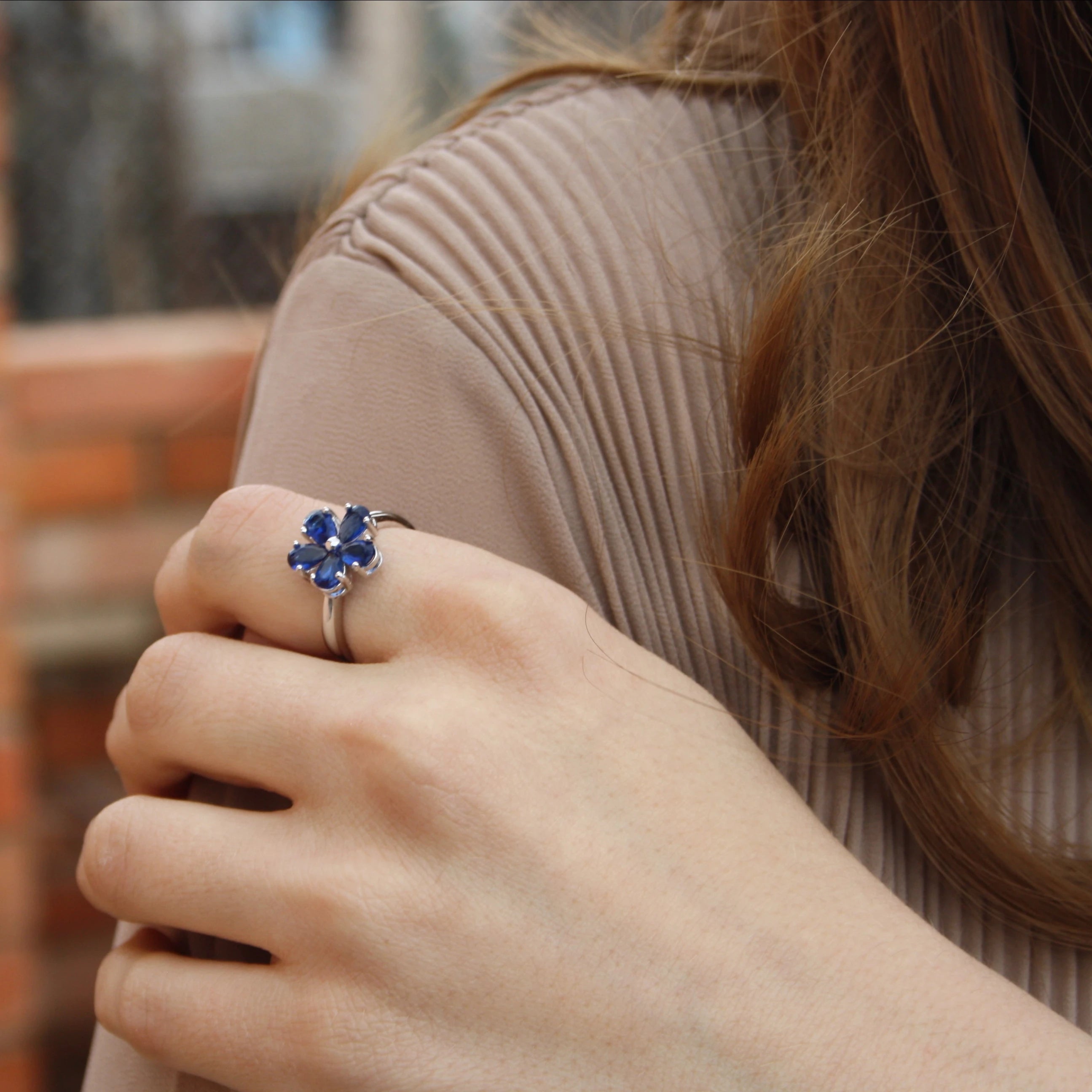 Trendy 925 Sterling Silver Flower Sapphire Engagement Ring Female Simple Woman Created Sapphire Silver Ring