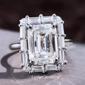 Custom Luxury Halo Women'S Engagement Ring Emerald Cut Moissanite Ring 14K Solid Gold Ring