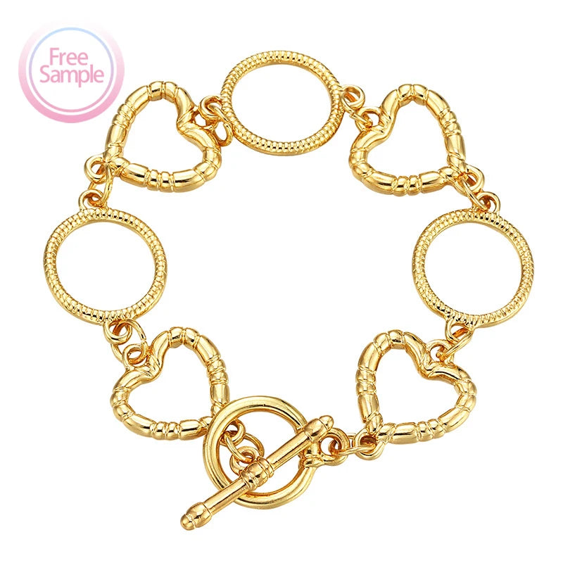 SSeeSY 2024 Hot Sale New Simple Fashion Jewelry Heart Circle Design Brass OT Buckle Bracelet Valentines Day Gift for Women Girl