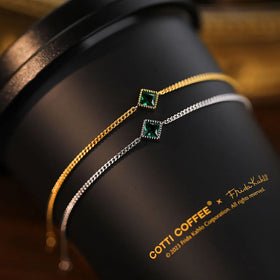 French Vintage Pure 925 Sterling Silver Square Single Green Zircon Emeralds Bracelets for Women Girls Jewelry