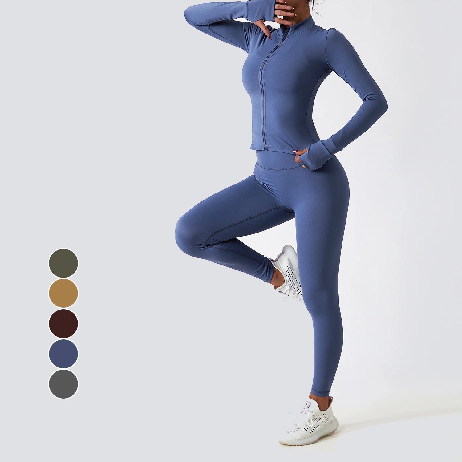 New Style Nude Yoga Clothes Women Autumn Zipper Long Sleeve Pants Fitness Suit Slim Fit Running Fitness Exercise Wear Yoga Set