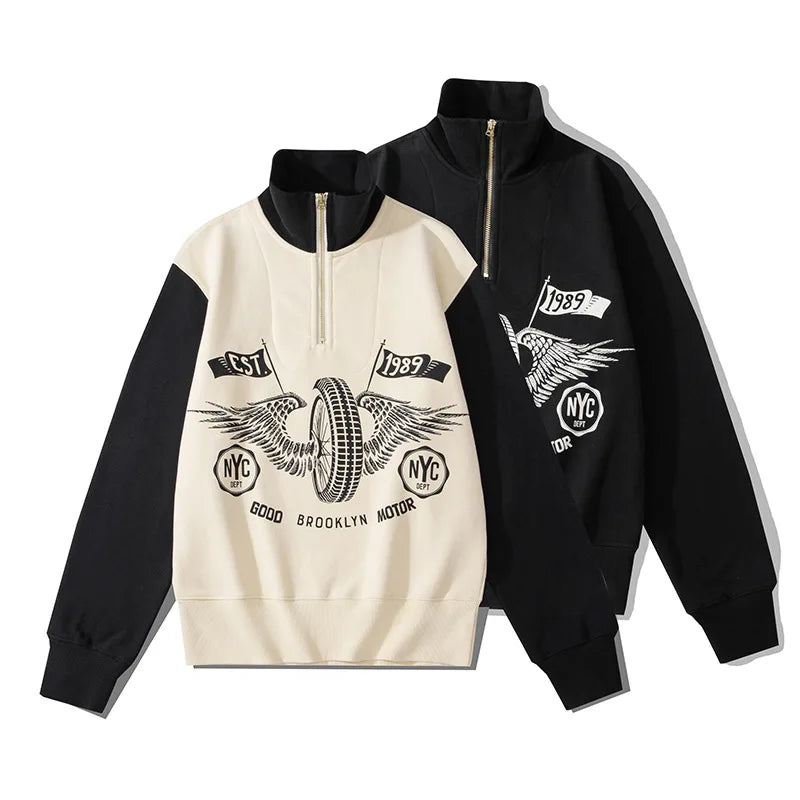 Fall Winter Sweat Shirts Apparel Clothing Manufacturers Printed Graphic Zip up Men's Sweater Men s Hoodies Mock Neck Sweatshirts