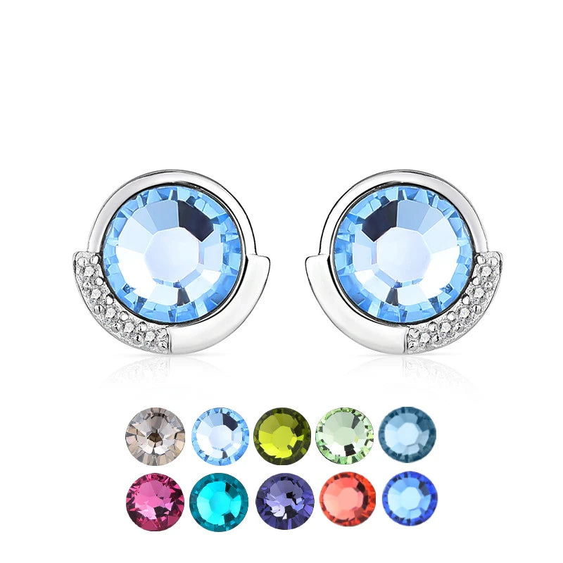 Fine fashion 925 sterling silver simple round shape crystal Gemstone stud earrings