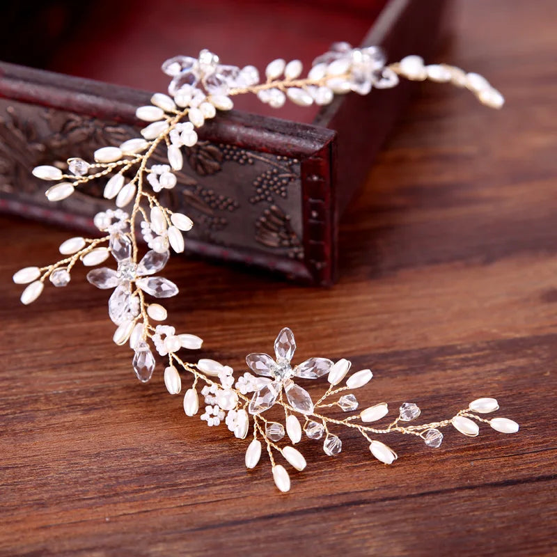 Miallo Hot Selling Bridal Pearl Hair Vine Women White Crystal Flower Wedding Dress Accessories With Copper Wire