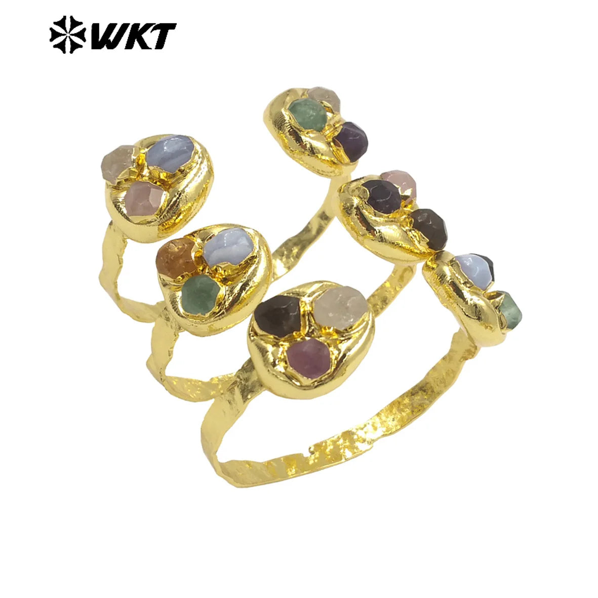 WT-B652 Gorgeous New Designer Style Double Side Stone in Adjustable With 18K Real Gold Plated Multi Gemstone Women Bangle
