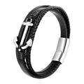 New Fashion Men's Anchor Bracelet High Quality Stainless Steel Buckle Real Leather Rope Hand Chain Punk Wrap Charm Bracelet