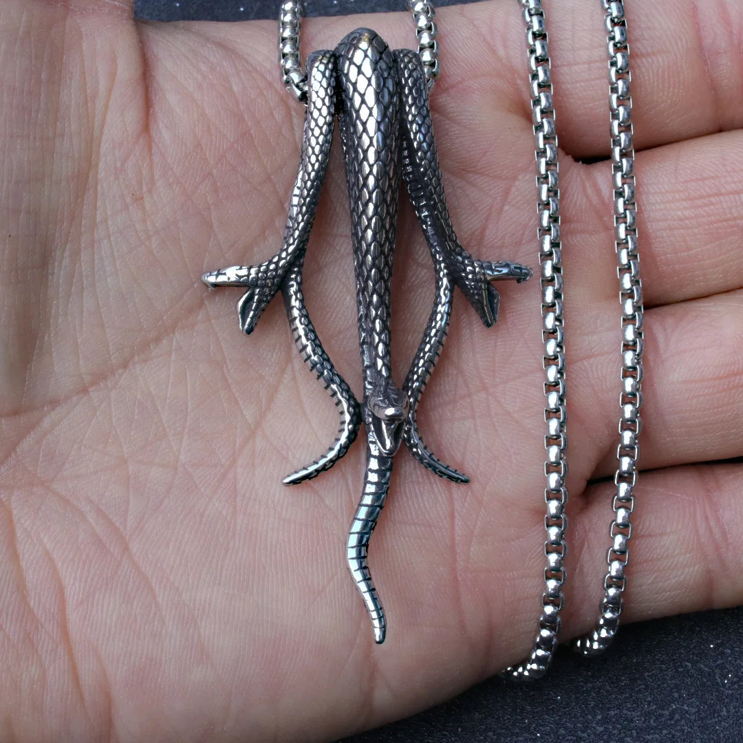 Stainless Steel Snake Necklace Mamba Snake Venomous Snake Necklace Pendant Retro Rock Cross-border Accessory