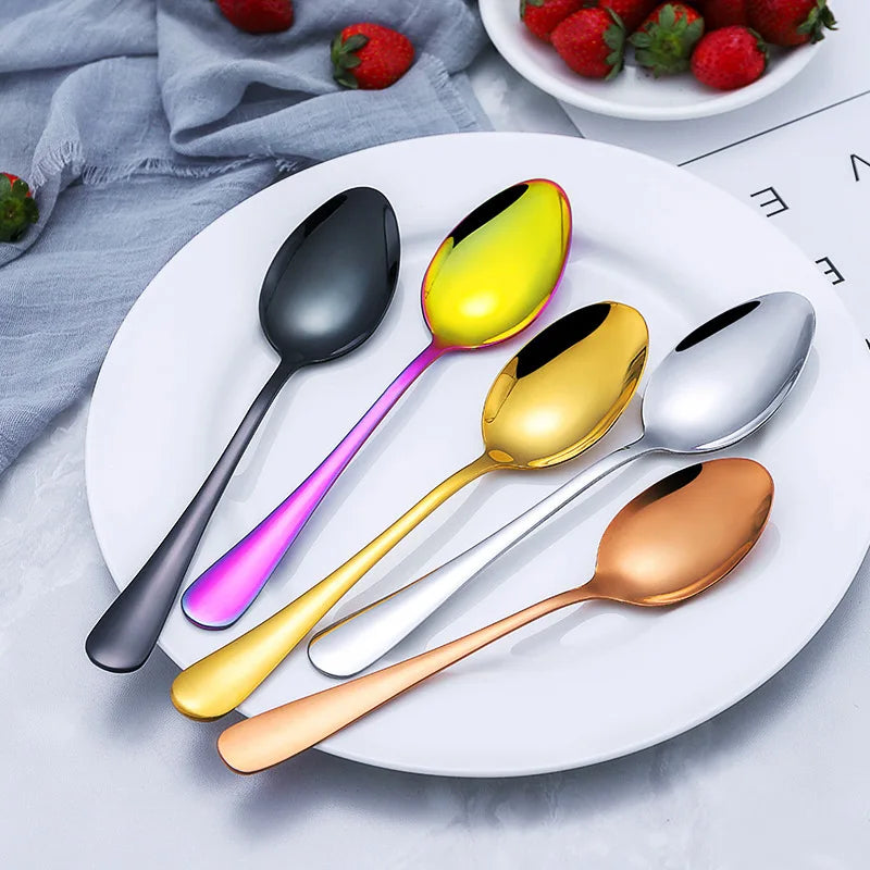 1010 Titanium Plated 304 Stainless Steel Knife Spoon Hotel Western Food Steak Knife Dessert Spoon Tableware Gift Box High