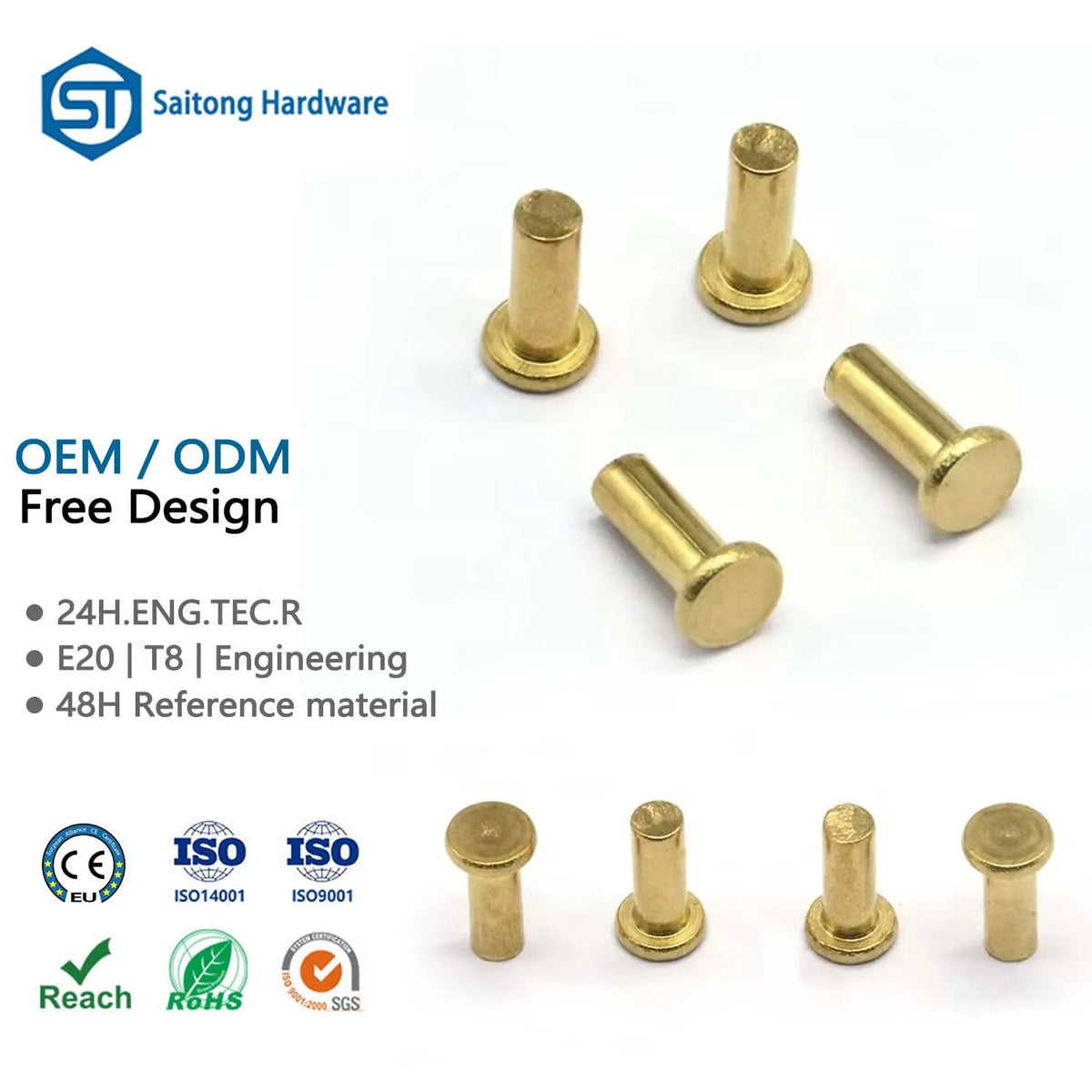 ISO Certified Alloy Steel Brass Rivets China Manufacturer Supply with Flat Head Solid Rivets for General Industry