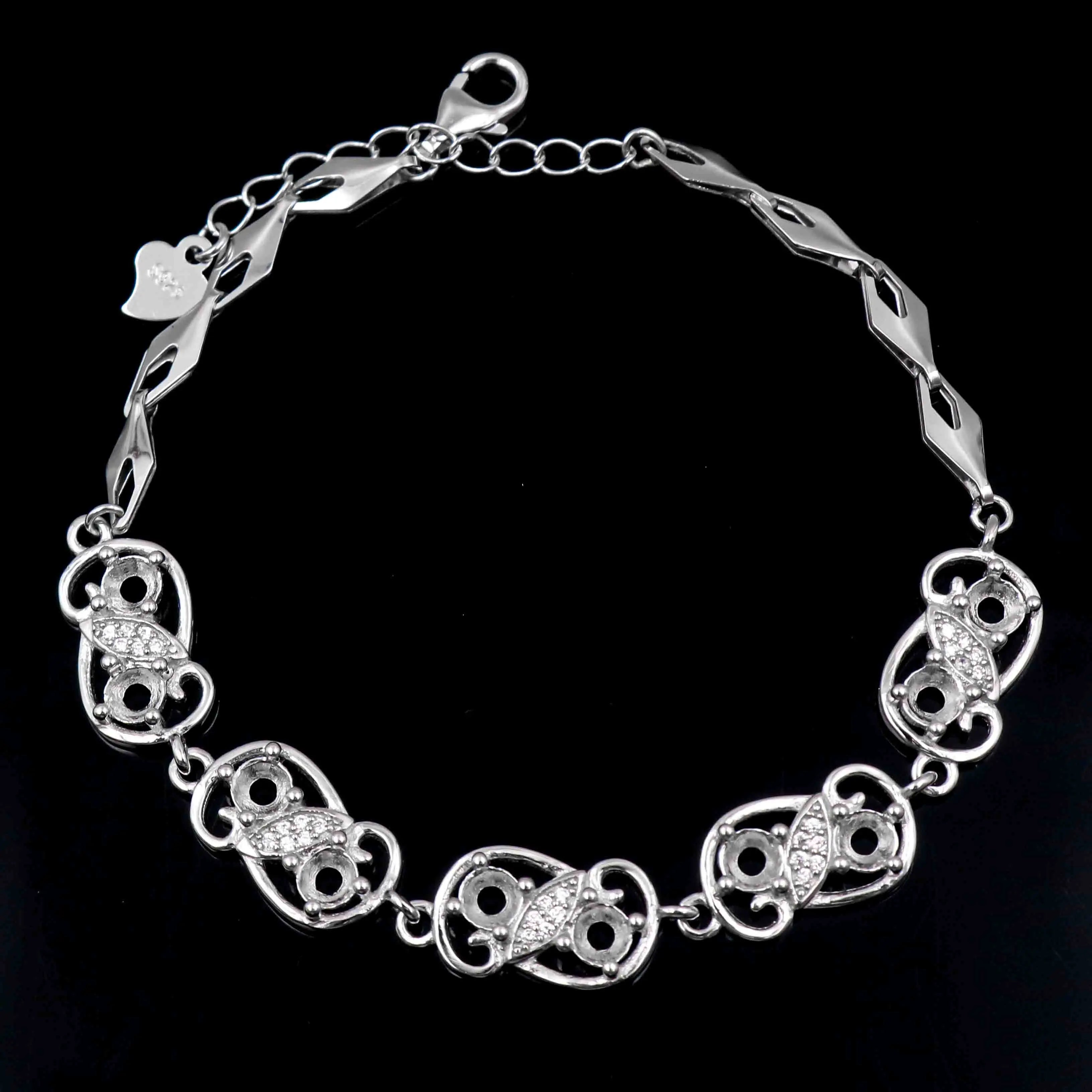 Sterling Silver 4*4mm Semi Mount Bracelet Empty Support Blank Claw Setting S925 Mountain Base Without Center Stone for Inlay DIY