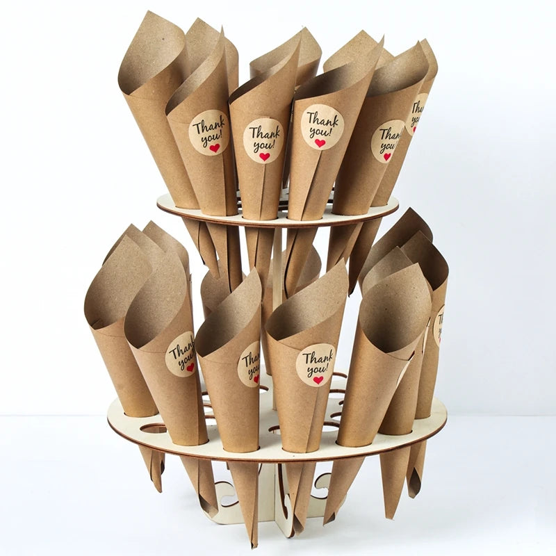 43 Holes Double Layers Wedding Confetti Cone Holder Kraft Paper Wedding Confetti Cone Frame Tray Rustic Wedding Decoration