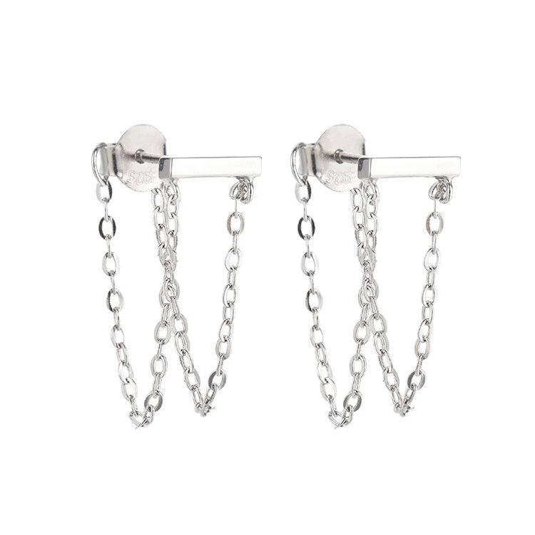 Real 925 Sterling Silver chain Stud Earrings for Women Girls Fashion jewelry 2022