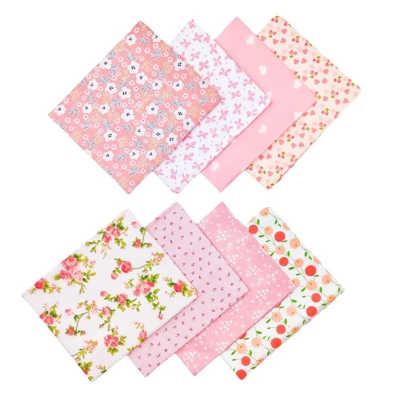 8pcs Assorted Pink Florals Prints Eco-Friendly High-quality Pre-cut Quilt Cotton Fabric Square Bundles for Hand Sewing Crafting