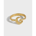 Sterling Silver 925 18 k Gold Plated Hammered Texture Women Crescent Moon Ring Band