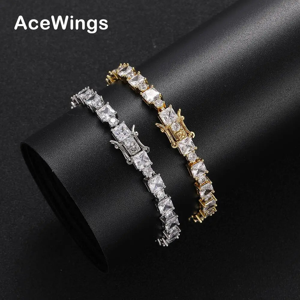 BB127 Iced Tennis Bracelets Men Hip Hop Bracelet Brass Prong Setting CZ Jewelry