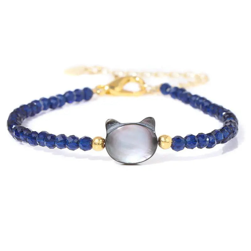 Cute 4mm Natural Stone Cat Bracelet for Women Cat's Head Charm Beads Yoga Healing Bracelet Stainless Steel Chain Jewelry Gift