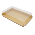 Hot Sale Natural Sustainable Food Grade Kraft Sushi Take-Away Tray PE Coated Custom Logo Matt Lamination Embossed Lid Sealing