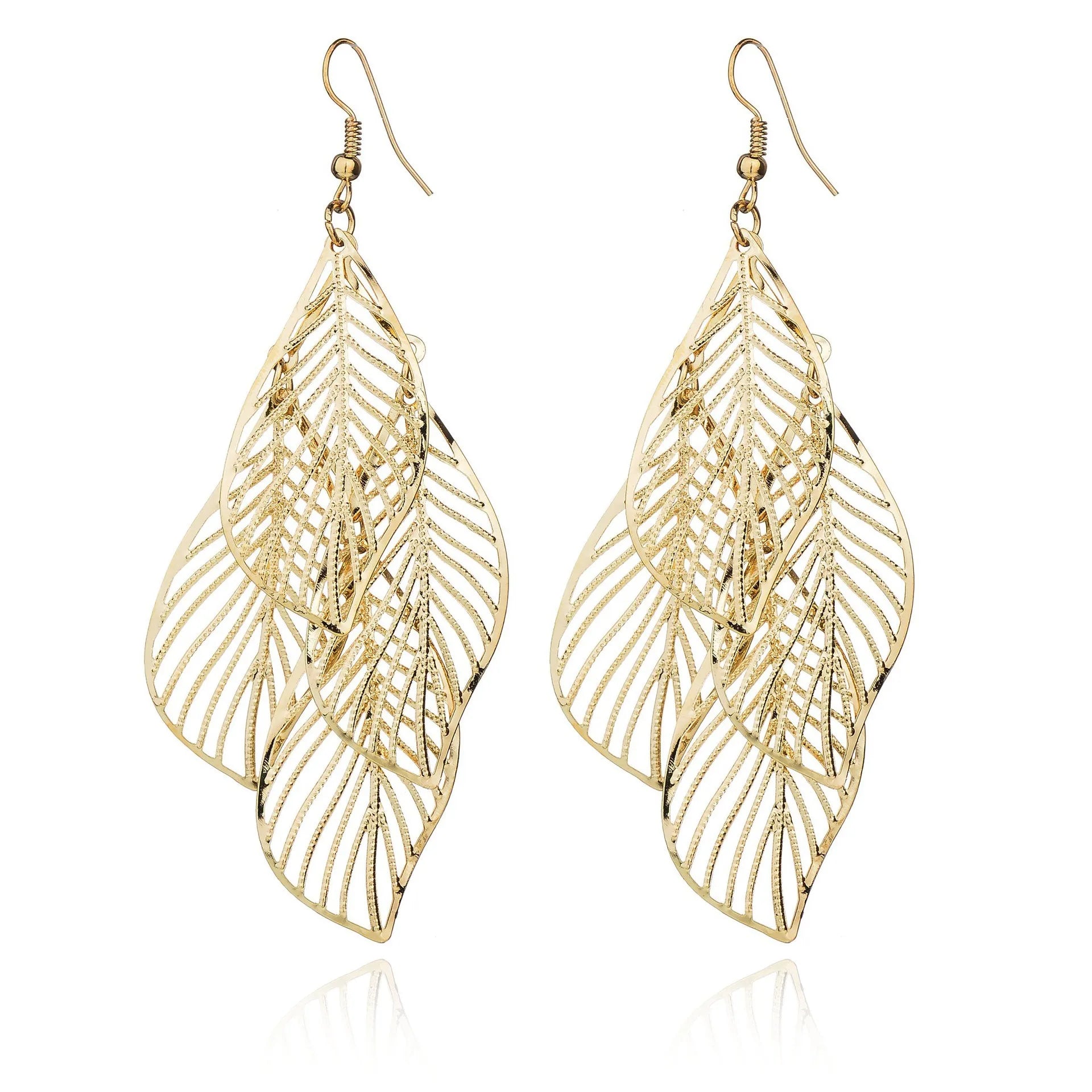 JC Crystal Gold Silver Plated Leaves Chandelier Dropping Earrings Elegant Ornament Dangle Earring Women