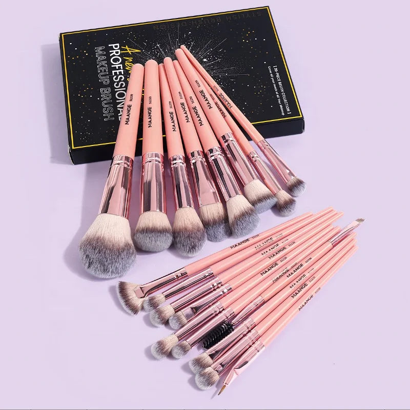 MAANGE Wholesale Private Label Luxury Professional 18 Piece Makeup Brush Set with Paper Packaging Box Makeup Brush Set