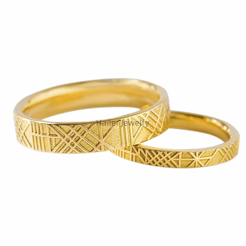 Wedding Rings Set and Engagement for Couples Hailer Joyas Custom Engraved 10k 14k 18k Solid Gold Yellow Gold Simple Classic N/A