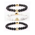 New Design Gemstone Natural Lava Stone Beads 18K Gold American Football Custom Logo Stretch Bracelet Men