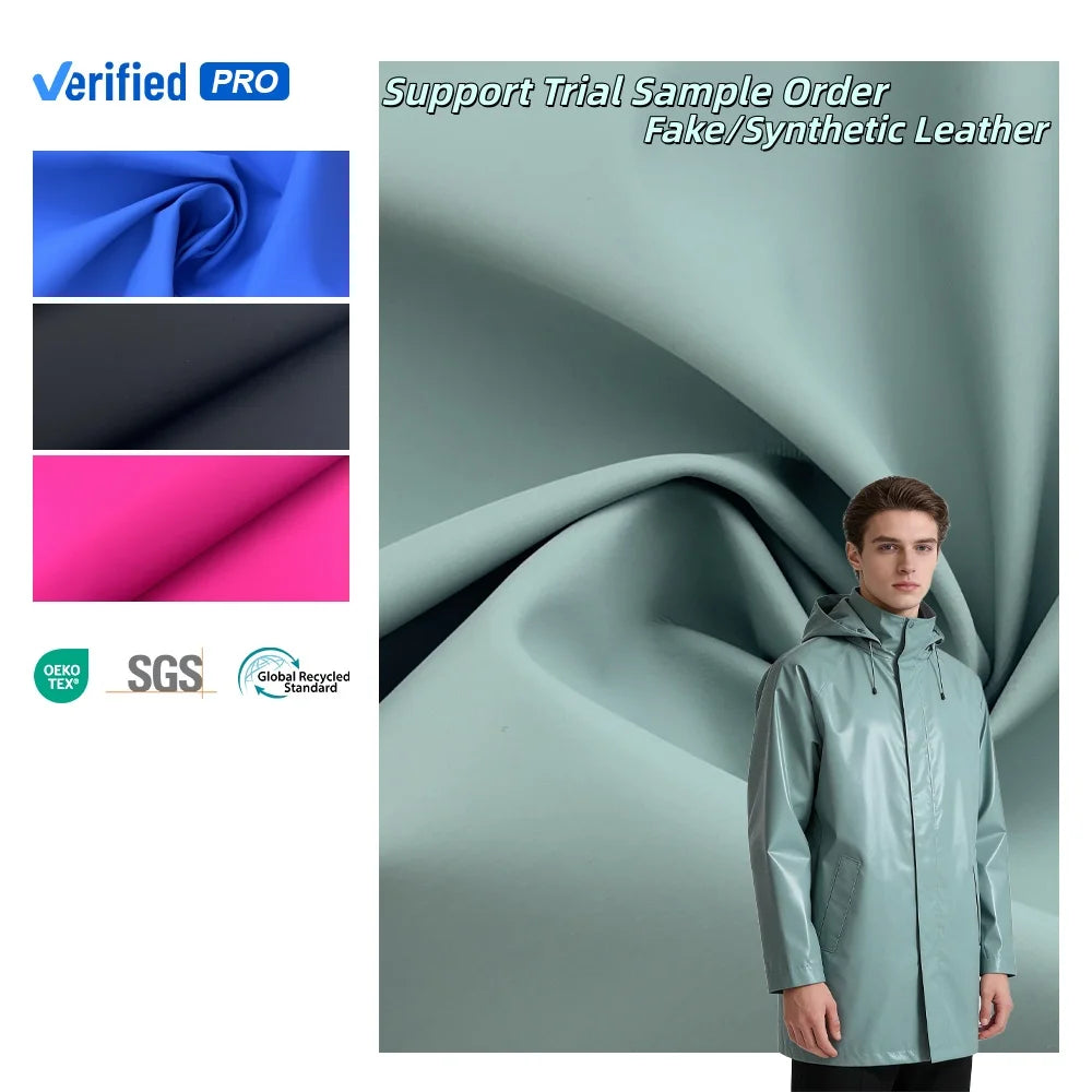 Customized 2-Way Stretch Soft PU Leather Fabric with Elastic Knitted Backing for Rain Coats Jackets Skirts Garments