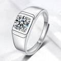 Men's S925 Sterling Silver Ring with 1 Karat Moissanite Diamond Trendy Fashion Jewelry with Cut Gemstone