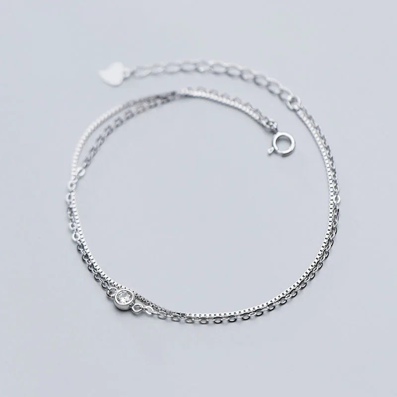 Luxury 925 Sterling Silver Double-Layer Chain Dainty CZ Wedding Bracelets for Women Jewelry