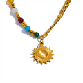 JINYOU 1887 Natural Stone Beads Stainless Steel Sun Pendant France Necklace Women Collar Collarbone Chain Trendy Jewelry Bijoux