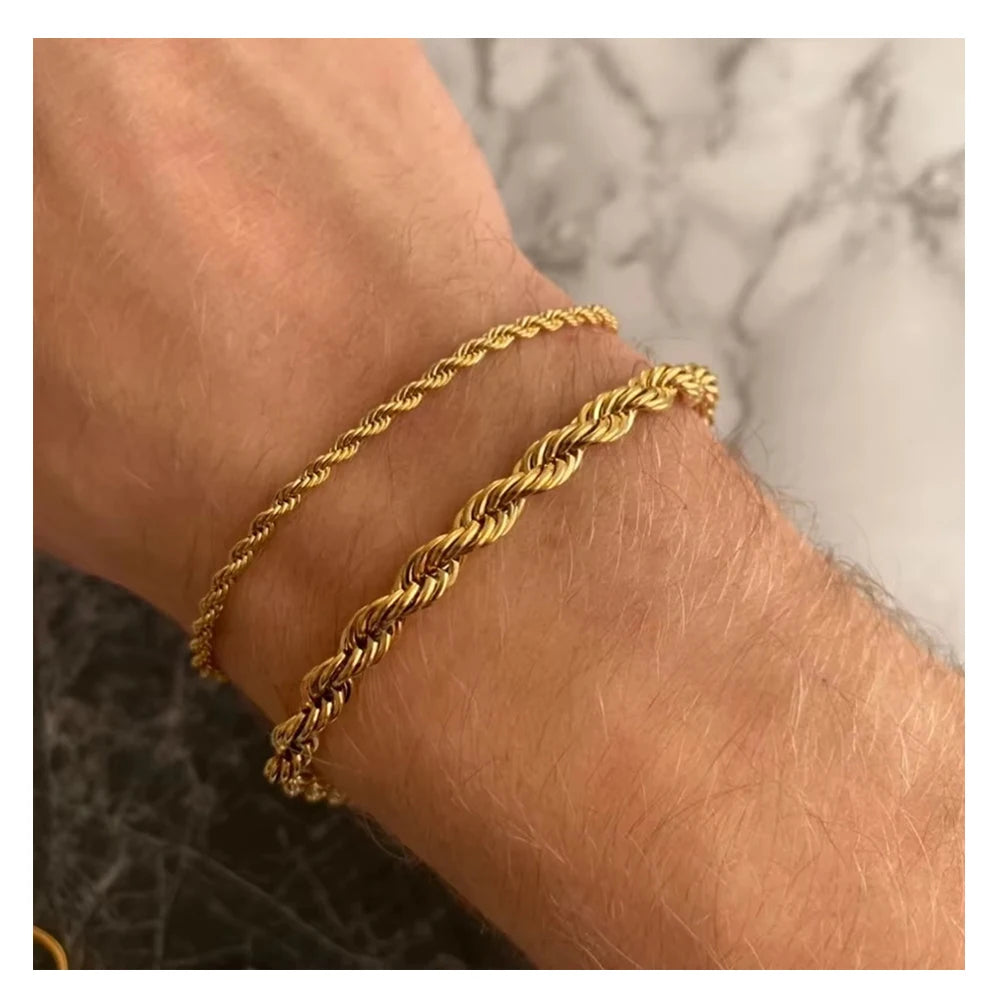 Trendy No Fade Stainless Steel Twisted Chain 18k Gold Plated Rope Bracelets for Male Female Bracelets Jewelry
