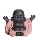 Handmade Tea Ornaments Small pink Green Smile Laughing Little Monk Ceramic Buddha Statue