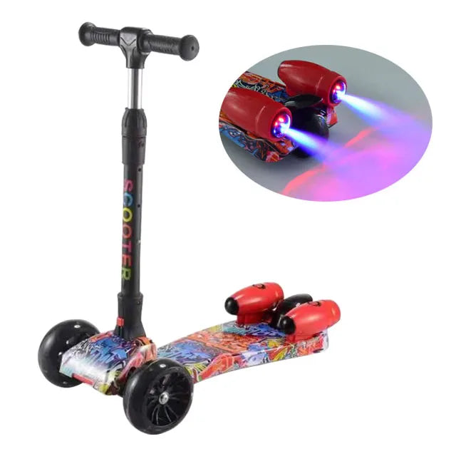 Adjustable Height Folding 3 Wheel Plastic Toy Scooter with Spraying and Music Speaker