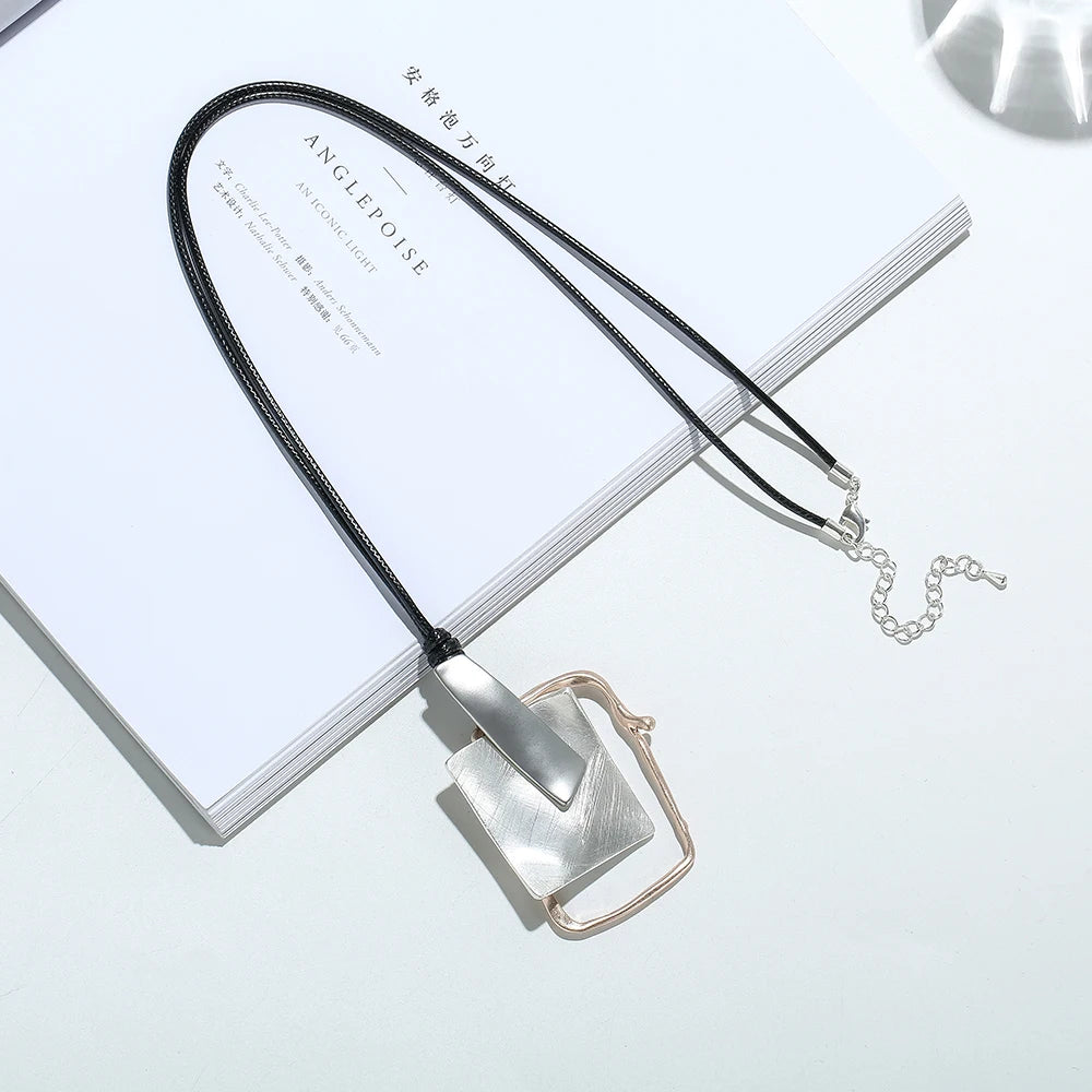 TongLing European Vintage Sweater Necklace Female Geometric square Necklace for Daily Life