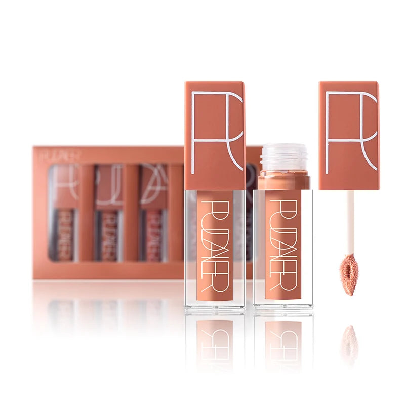 Pudaier 5 Colors Liquid Lipgloss Set Waterproof Long-lasting Velvet Lipstick Nude Colors