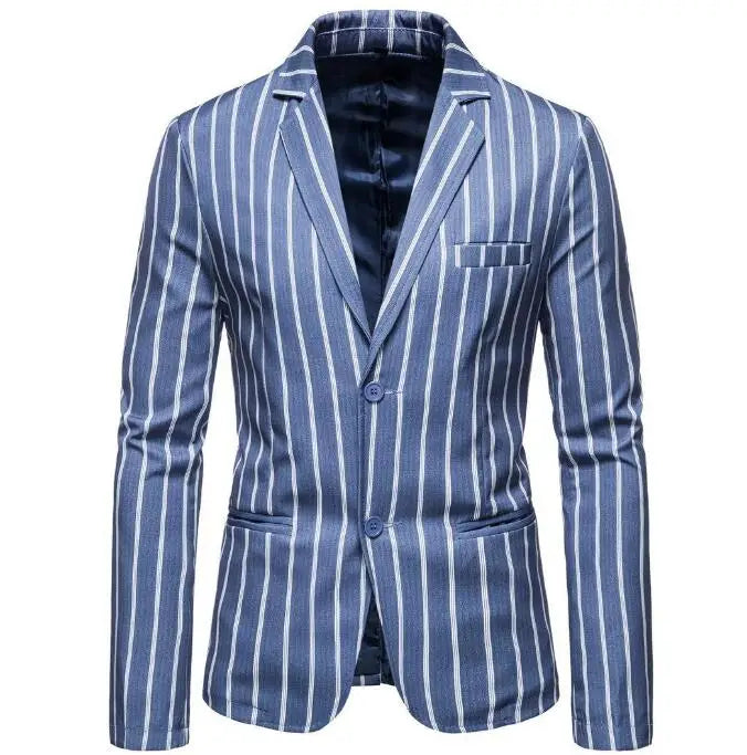 Stripe Suit Jacket Men's Autumn and Winter New Style Suit Slim FashionTop Business Casual Single-Breasted Blazer
