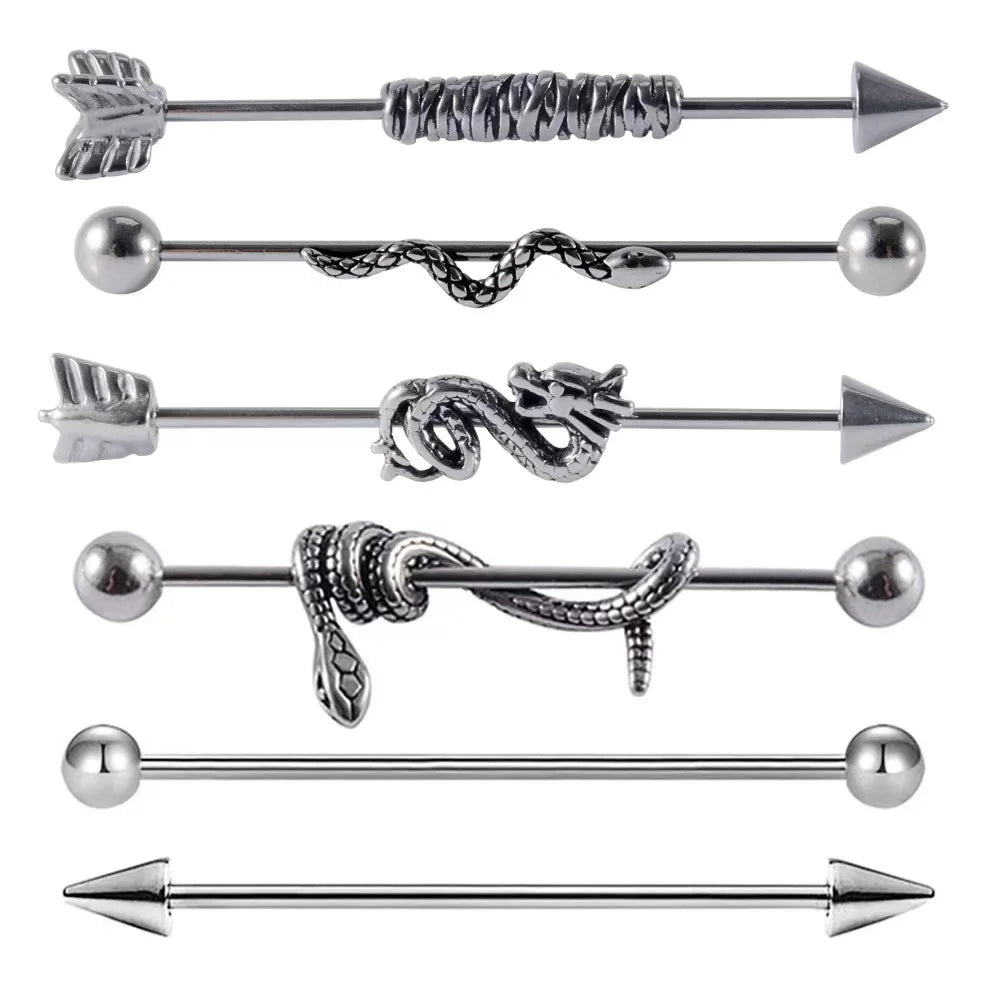 Gaby New Jewelry Set 316L 14G All Surgical Steel Frosted Sexy Snake Industrial Barbell Earring Piercing Jewelry