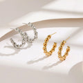Hypoallergenic Non Tarnish Twist Rope Hoop Earrings for Women Fashion Stainless Steel 18K Gold Plated C Shape Hoop Earrings MegaBDM