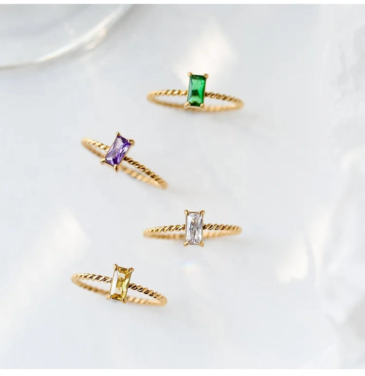 Simple Band Fashion Jewelry Rope Rings 18k Gold Plated Colorful Cubic Zirconia Stainless Steel Ring