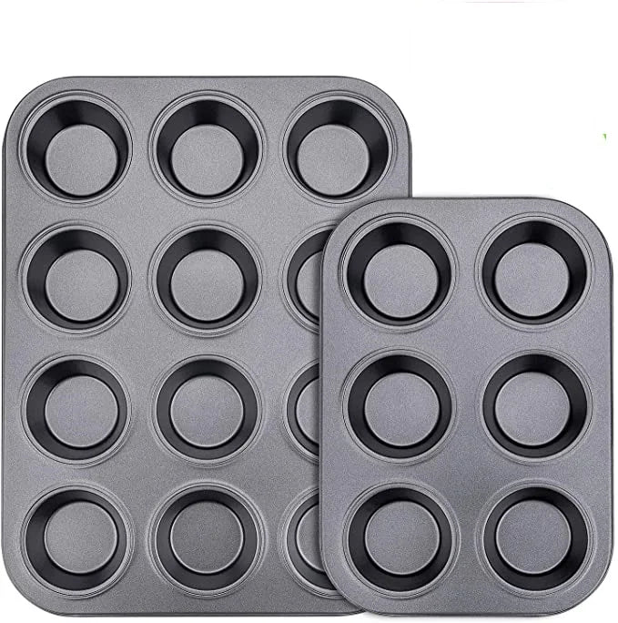Kitchen Non-Stick Carbon Steel Muffin Pans Pair of Cupcake Cookie Sheet Pan Style for Baking