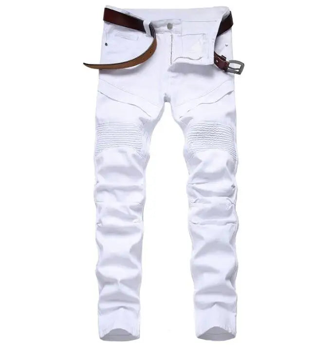 Men Denim Jeans Wholesale Locomotive Zippers Straight Racing Cool Fashion Street Style Long Pant